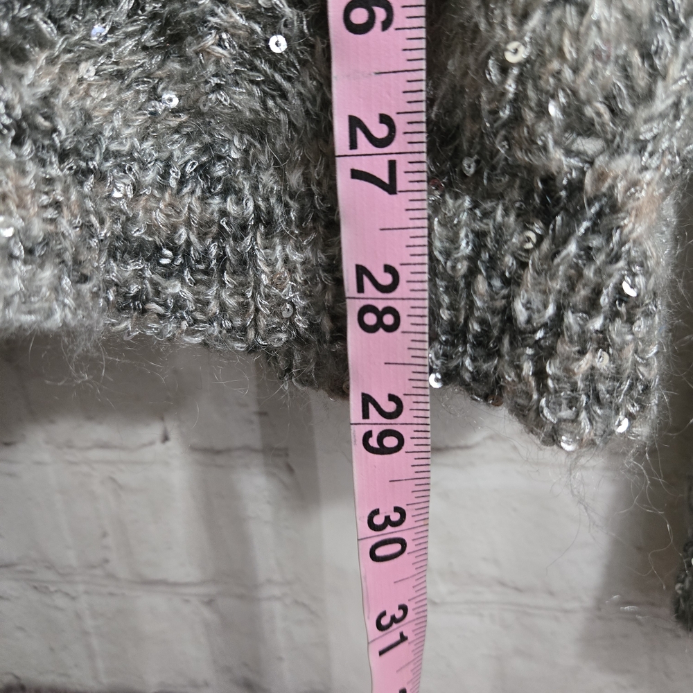 Coldwater Creek Sequin Lace Cardigan MOHAIR Sweater Open Front Knit Gray Sz L - Picture 6 of 8